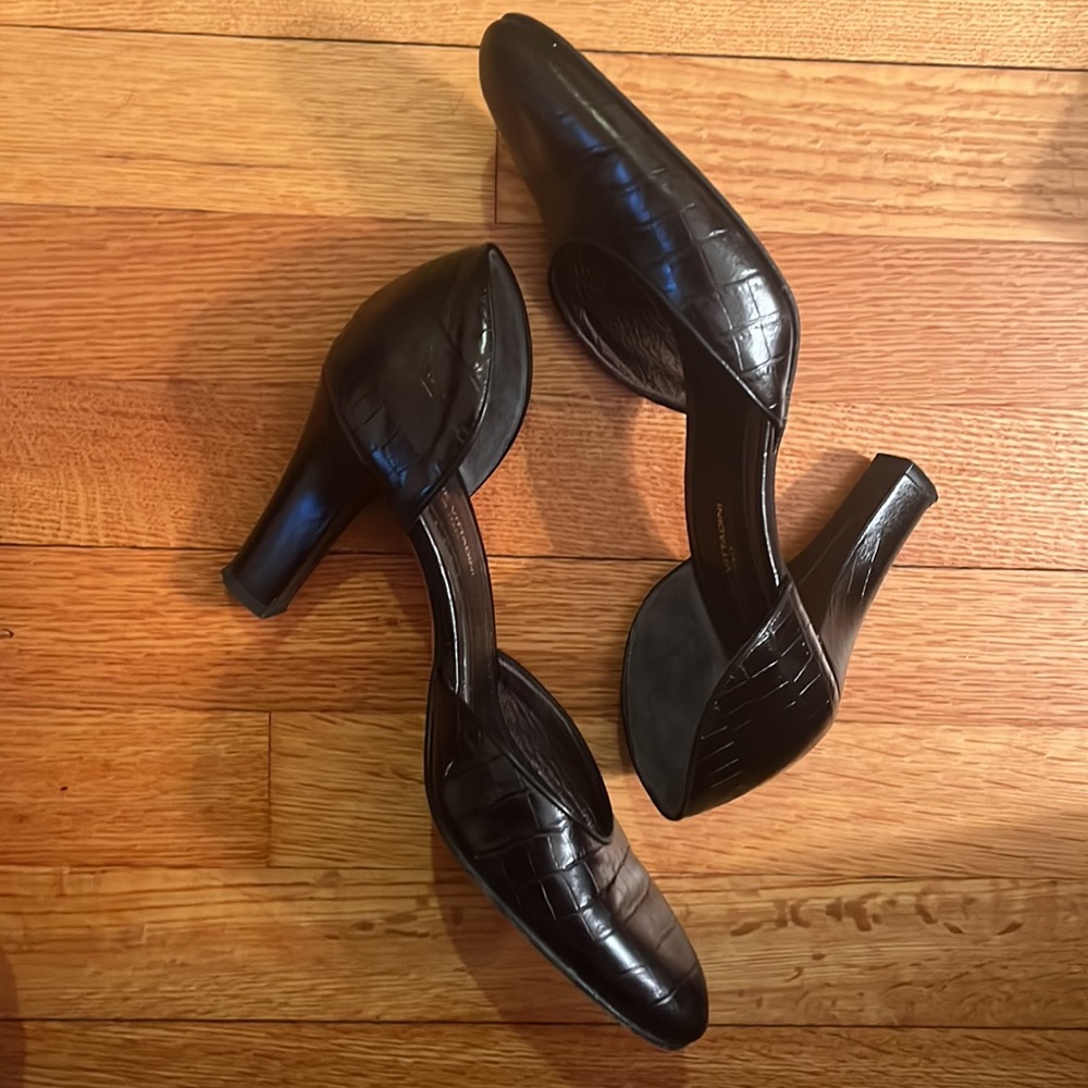 Adrienne Vittadini Black croc embossed leather heels size 7.5 & 3.5 in heels - Picture 4 of 7